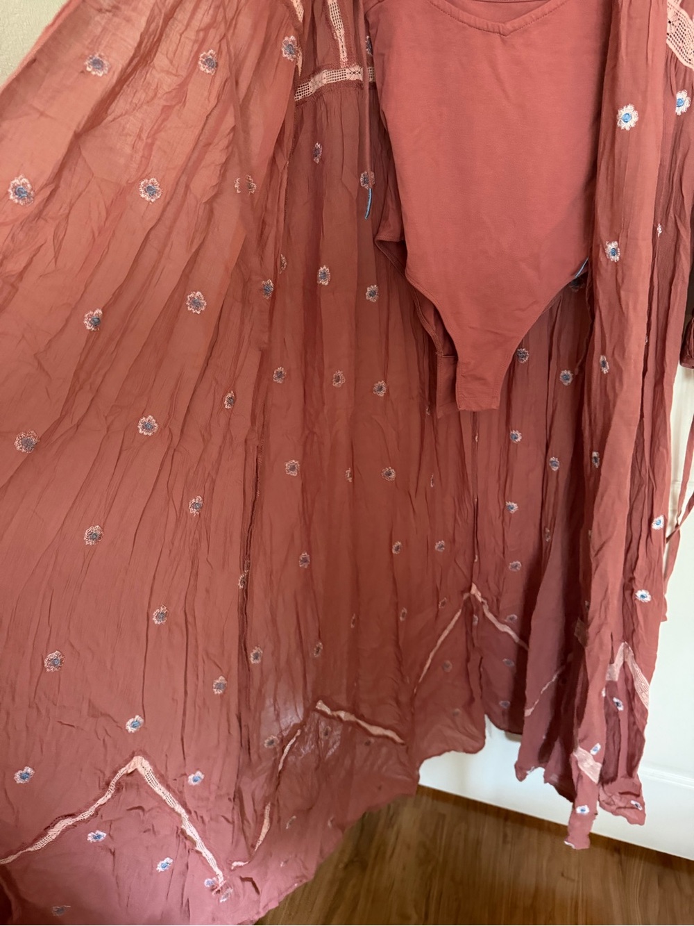 Free People Bohemian Embroidered Long Sleeve Maxi Dress - Dusty Rose - Picture 10 of 12